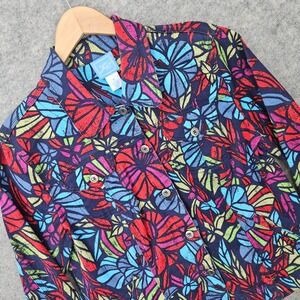 Lara Lane Women's Multicolor Floral Jacket Size 12 Cotton Blend Canvas Button Up